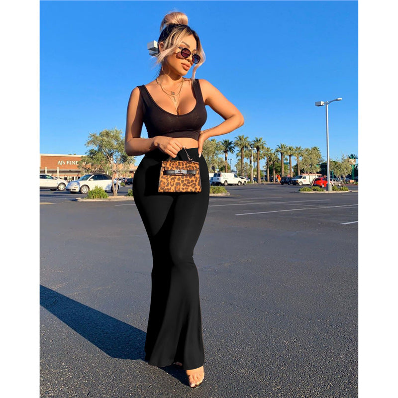 Women's High Waist Stretchy Solid Flare Bell Bottoms