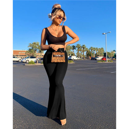 Women's High Waist Stretchy Solid Flare Bell Bottoms
