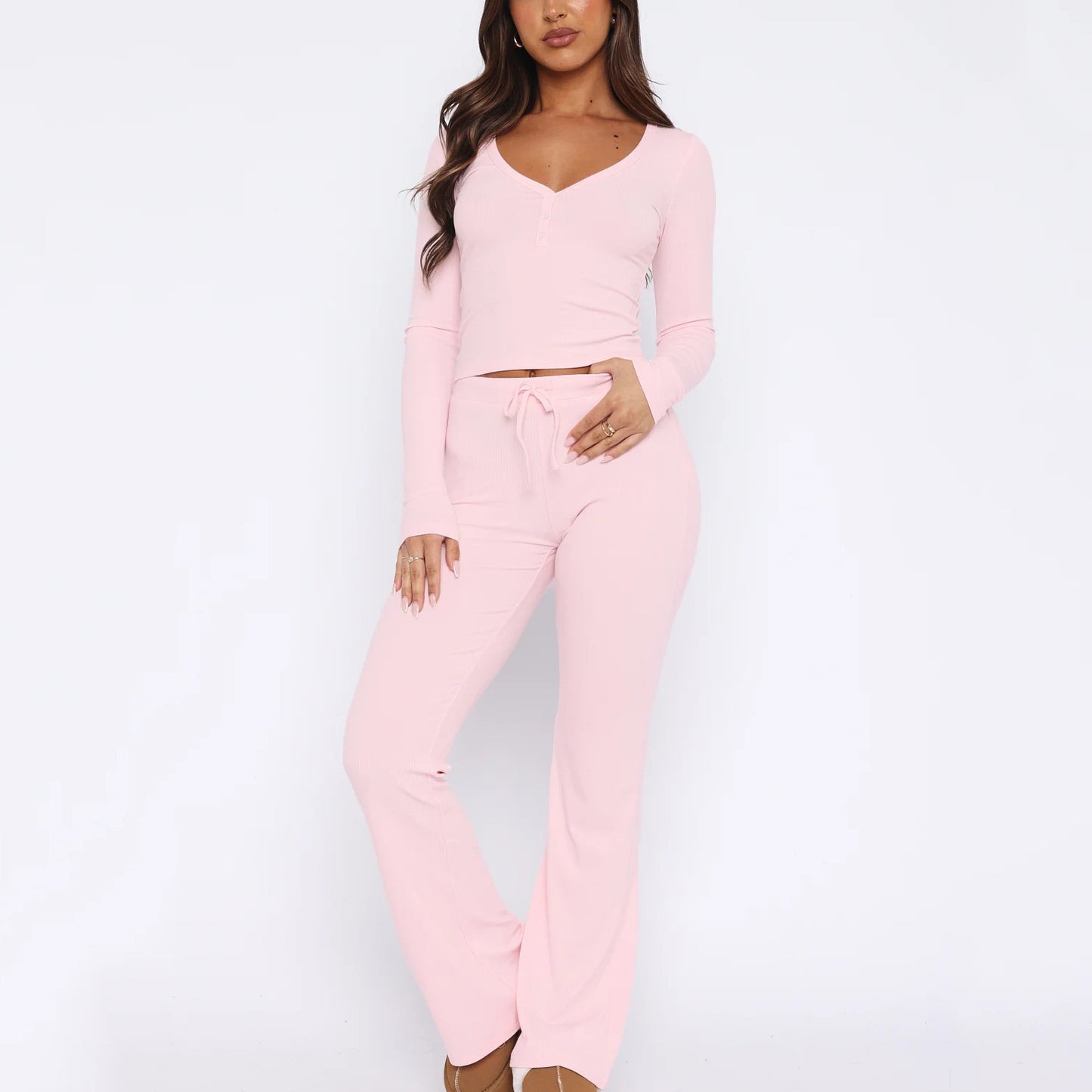 Women's Two Piece Lounge Set Henley Top and Pants
