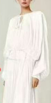 Ruched Satin Puff Sleeve A Line Maxi Dress