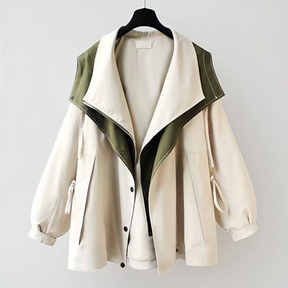 Women's Oversized Colorblock Hooded Zip Up Jacket