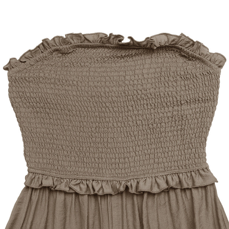 Smocked Strapless Wide Leg Jumpsuit Casual Resort Outfit