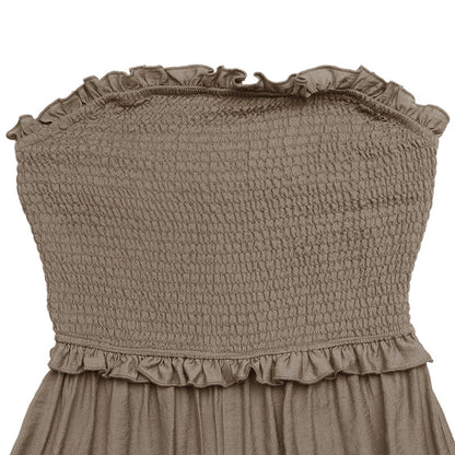 Smocked Strapless Wide Leg Jumpsuit Casual Resort Outfit