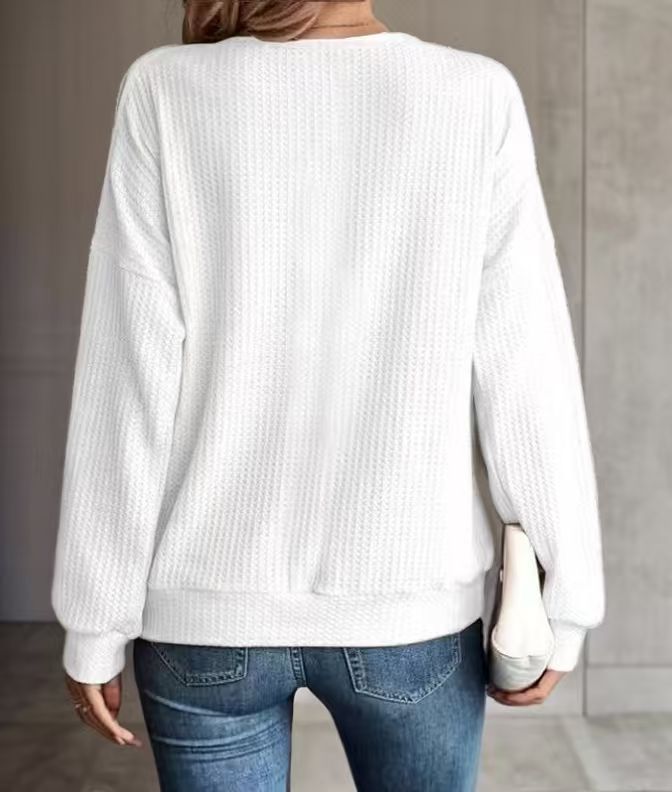 Women's Cold Shoulder Waffle Knit Long Sleeve Casual Top