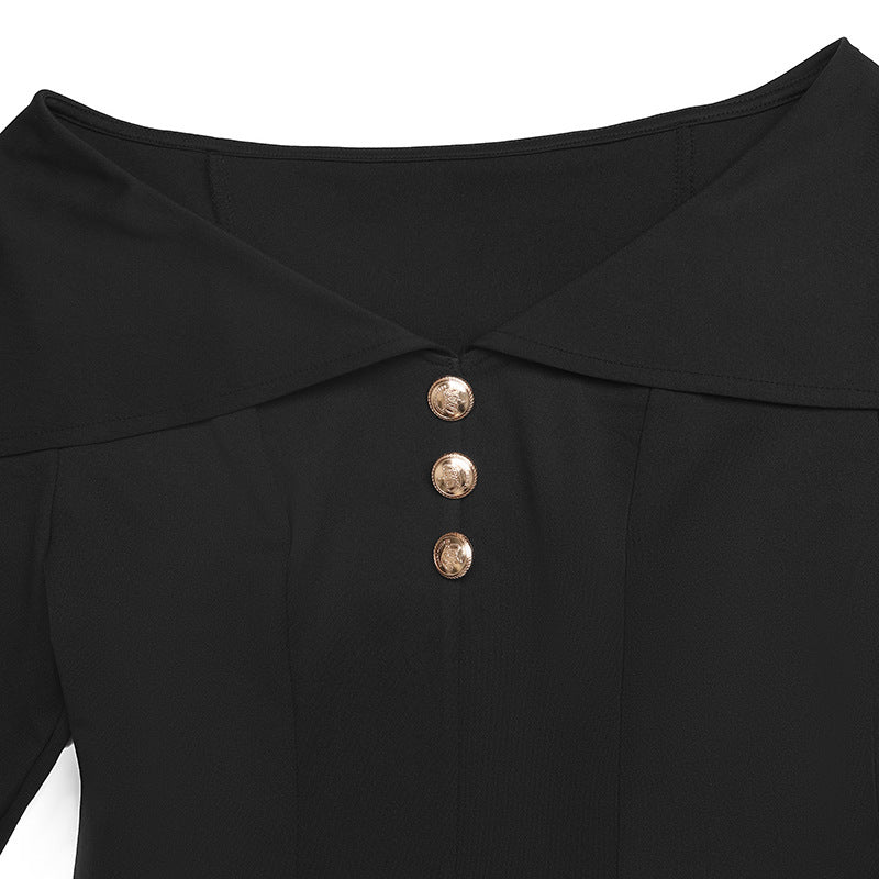 Black Peplum Two Piece Set Off Shoulder Flare Pants