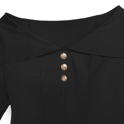 Black Peplum Two Piece Set Off Shoulder Flare Pants