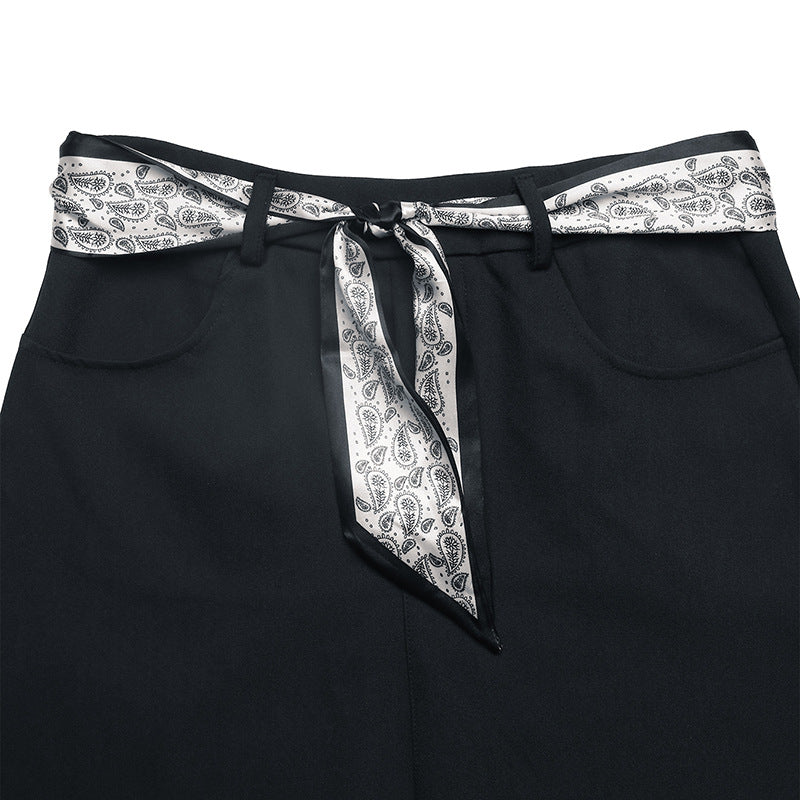 Belted High Waist Pencil Skirt Bodycon Mini Vintage Navy