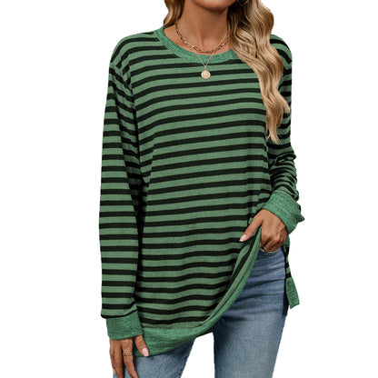 Women's Striped Color Block Oversized Long Sleeve Tunic Top
