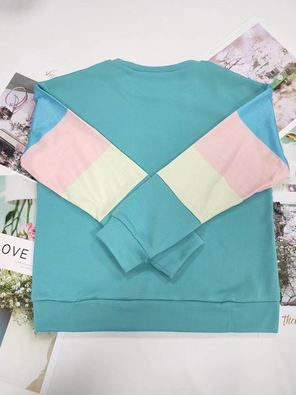 Women's Color Block Crewneck Sweatshirt Casual Long Sleeve