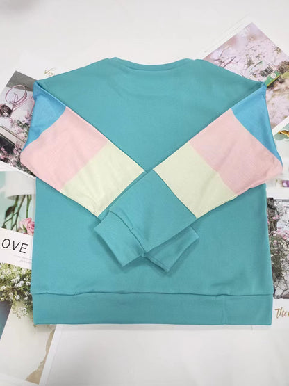 Women's Color Block Crewneck Sweatshirt Casual Long Sleeve