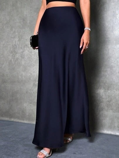Women's Satin Maxi Skirt A-Line High Waist Long