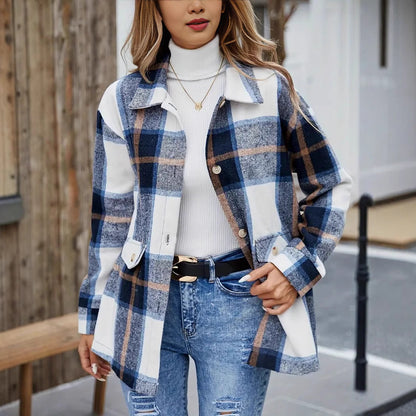 Women's Oversized Plaid Flannel Shacket Long Sleeve