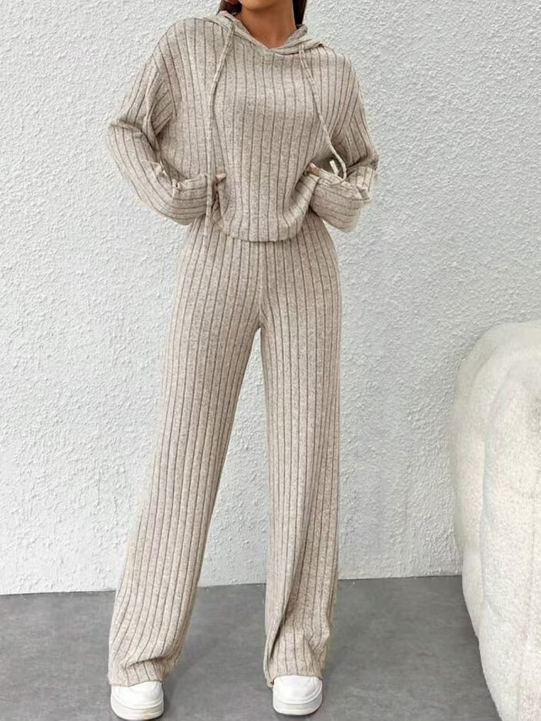 Women's Ribbed Knit Hoodie & Pants Lounge Set