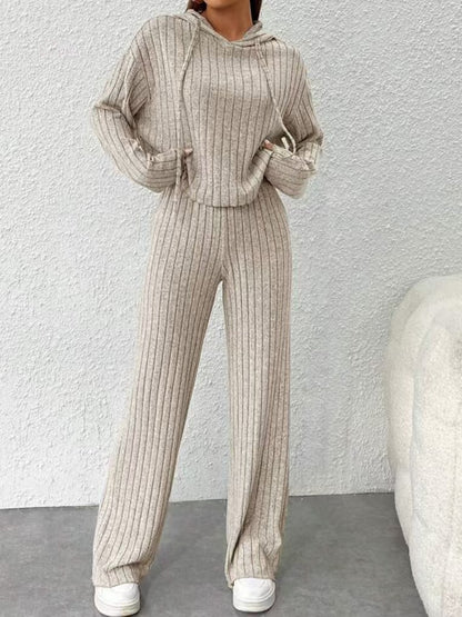 Women's Ribbed Knit Hoodie & Pants Lounge Set