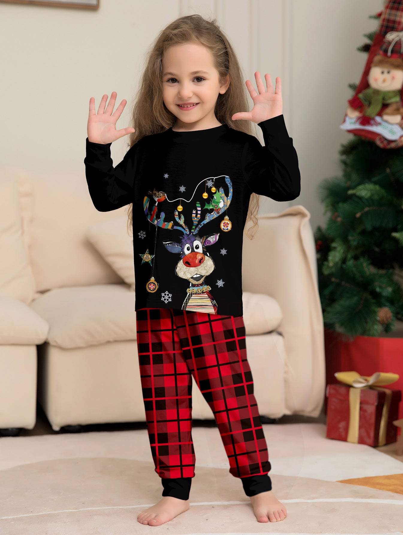 Plaid Deer Christmas Parent-child Outfit Printed Christmas Pajama Set