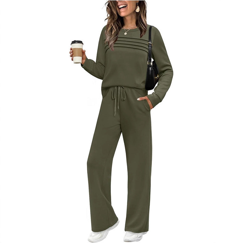 Women's Two Piece Lounge Set Long Sleeve Wide Leg Pants