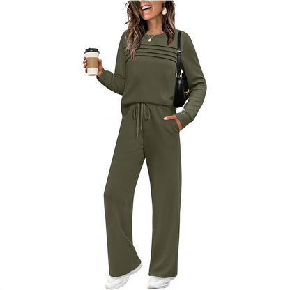 Women's Two Piece Lounge Set Long Sleeve Wide Leg Pants