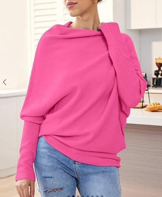 Oversized Off Shoulder Draped Knit Sweater