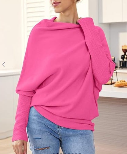 Oversized Off Shoulder Draped Knit Sweater