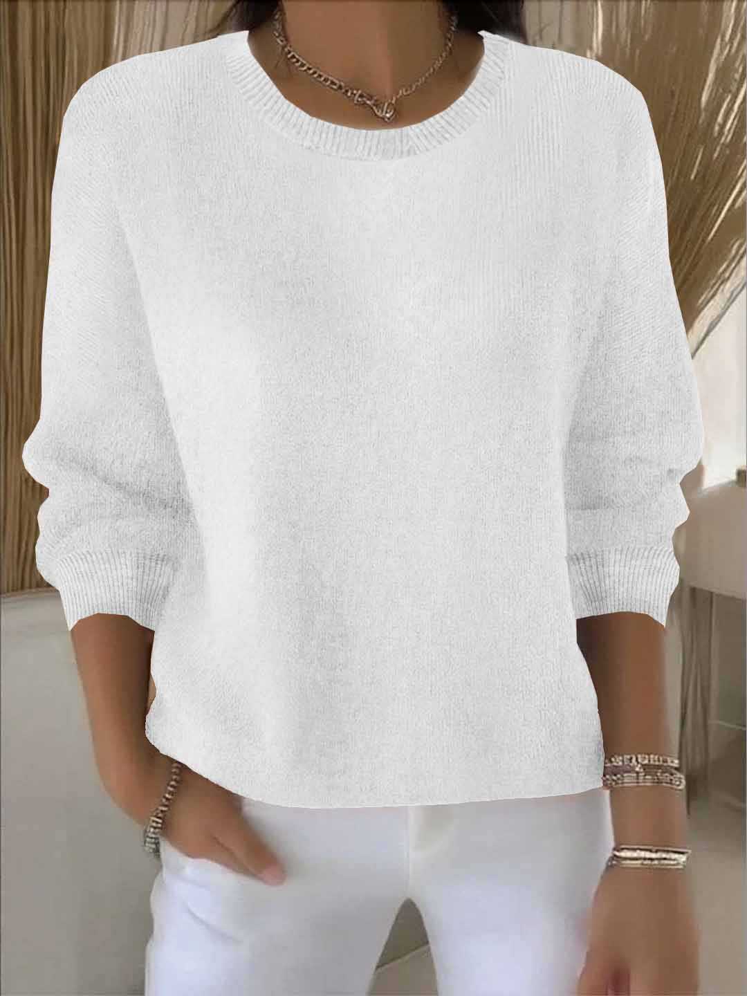 Solid Crew Neck Knit Sweater Long Sleeve Pullover Top