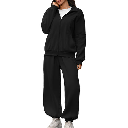 Women's Fleece Lined Zip Up Sweatshirt Sweatpants Set
