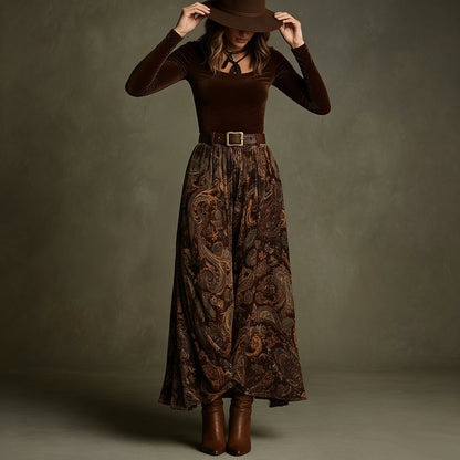 Boho Floral Maxi Skirt Two Piece Set with Belt