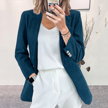 Women's Corduroy Blazer One Button Casual Jacket