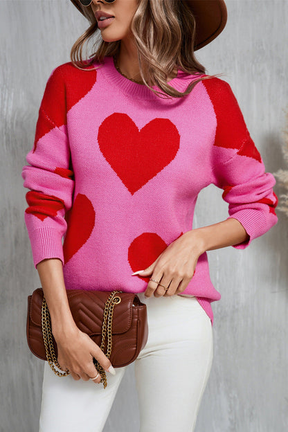Valentine Heart Knit Sweater Pink Red Pullover Top