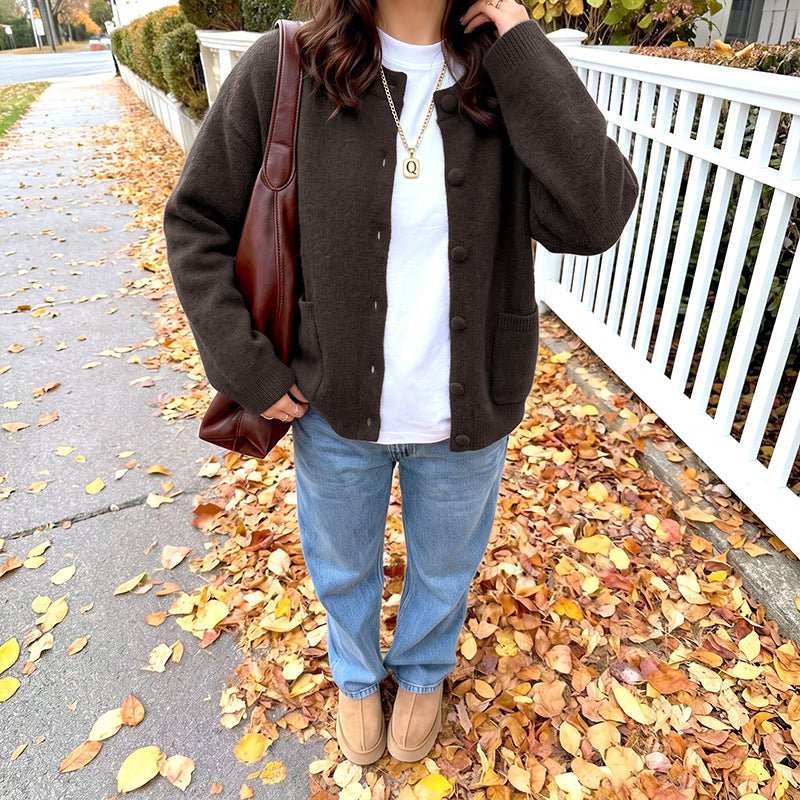 Women's Oversized Knit Cardigan Button Front Pockets