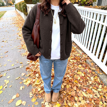 Women's Oversized Knit Cardigan Button Front Pockets