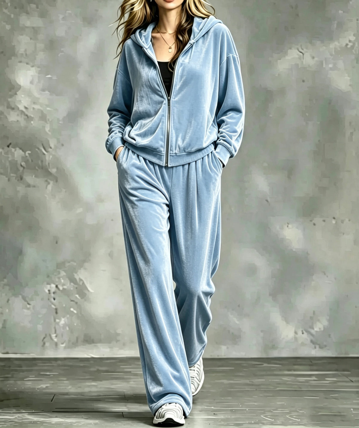 Women's Velour Zip Hoodie & Pants Two Piece Set