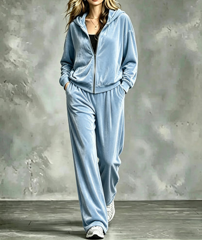 Women's Velour Zip Hoodie & Pants Two Piece Set