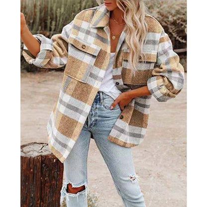 Women's Oversized Plaid Wool Blend Shacket Jacket