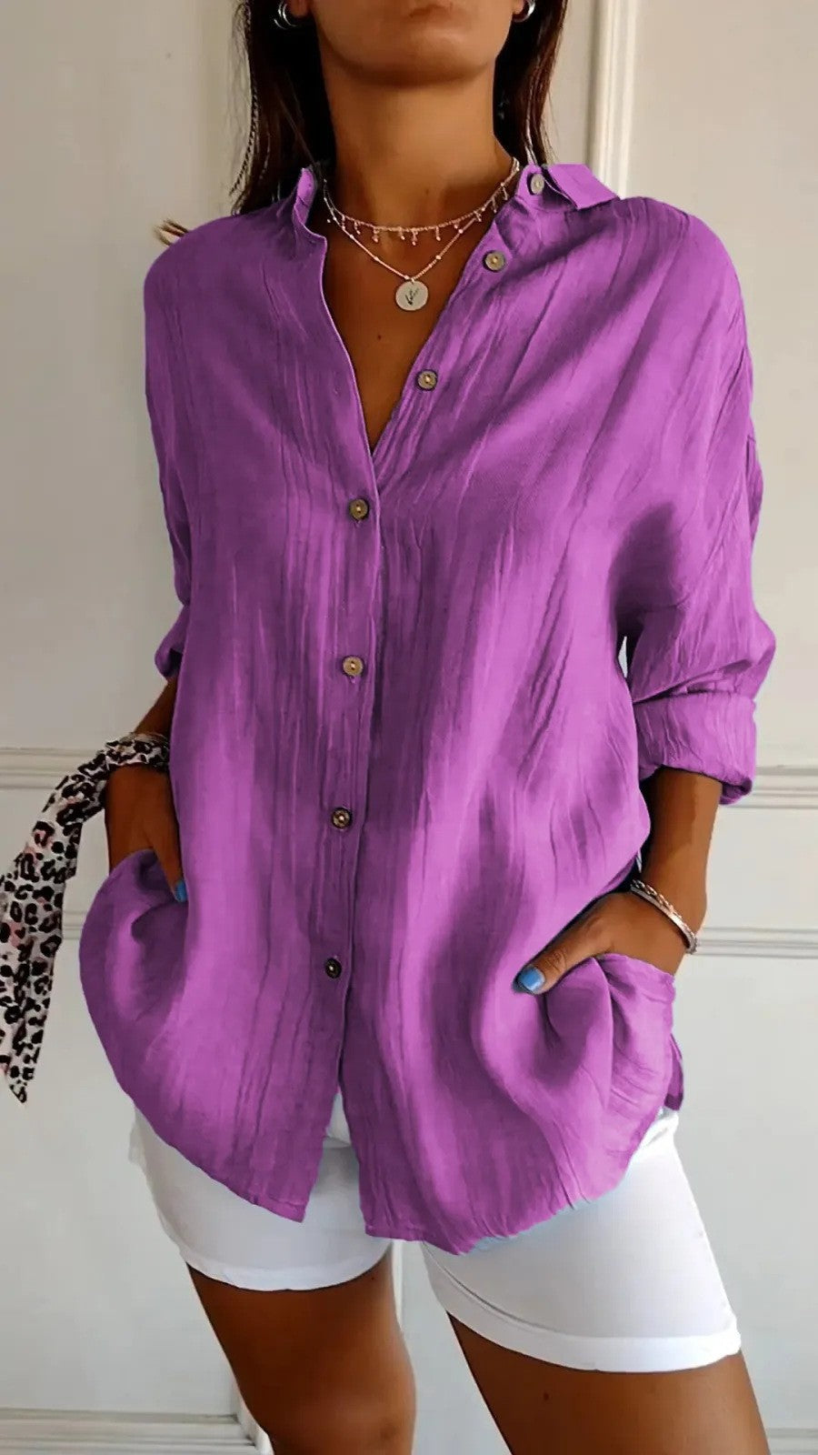 Women's Oversized Button Down Blouse Long Sleeve Collared