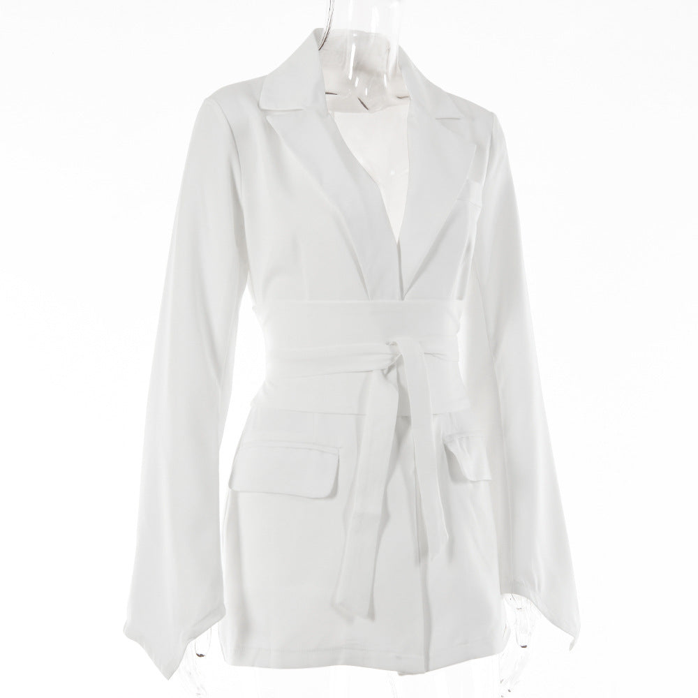 Women's Belted Blazer Flare Sleeve Casual Jacket