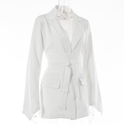 Women's Belted Blazer Flare Sleeve Casual Jacket