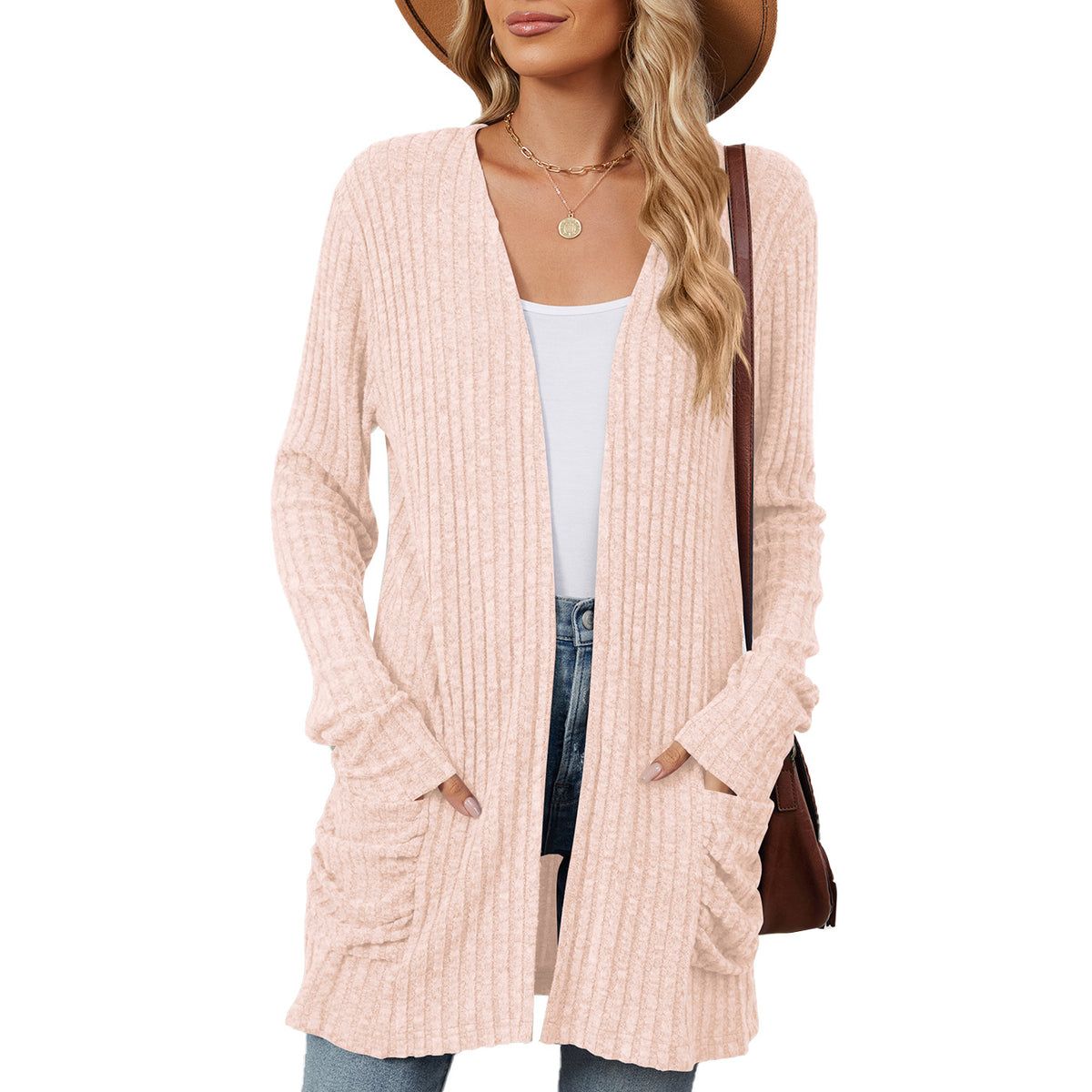 Women's Open Front Long Cardigan Sweater with Pockets