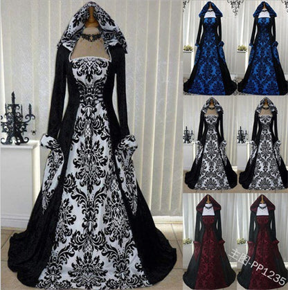 Plus Size Medieval Renaissance Hooded Dress Vintage Gown