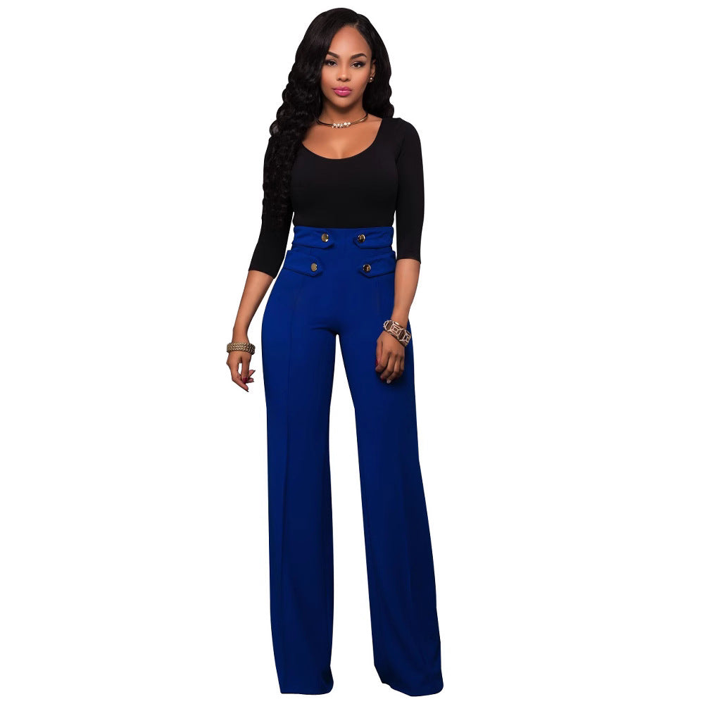 Women's High Waist Double Button Flare Pants