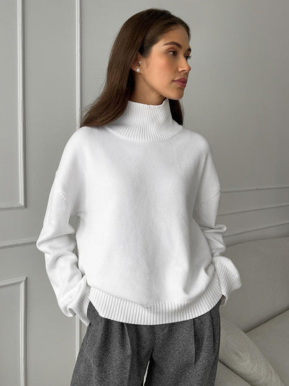 Oversized Turtleneck Sweater Solid Casual Knit Pullover