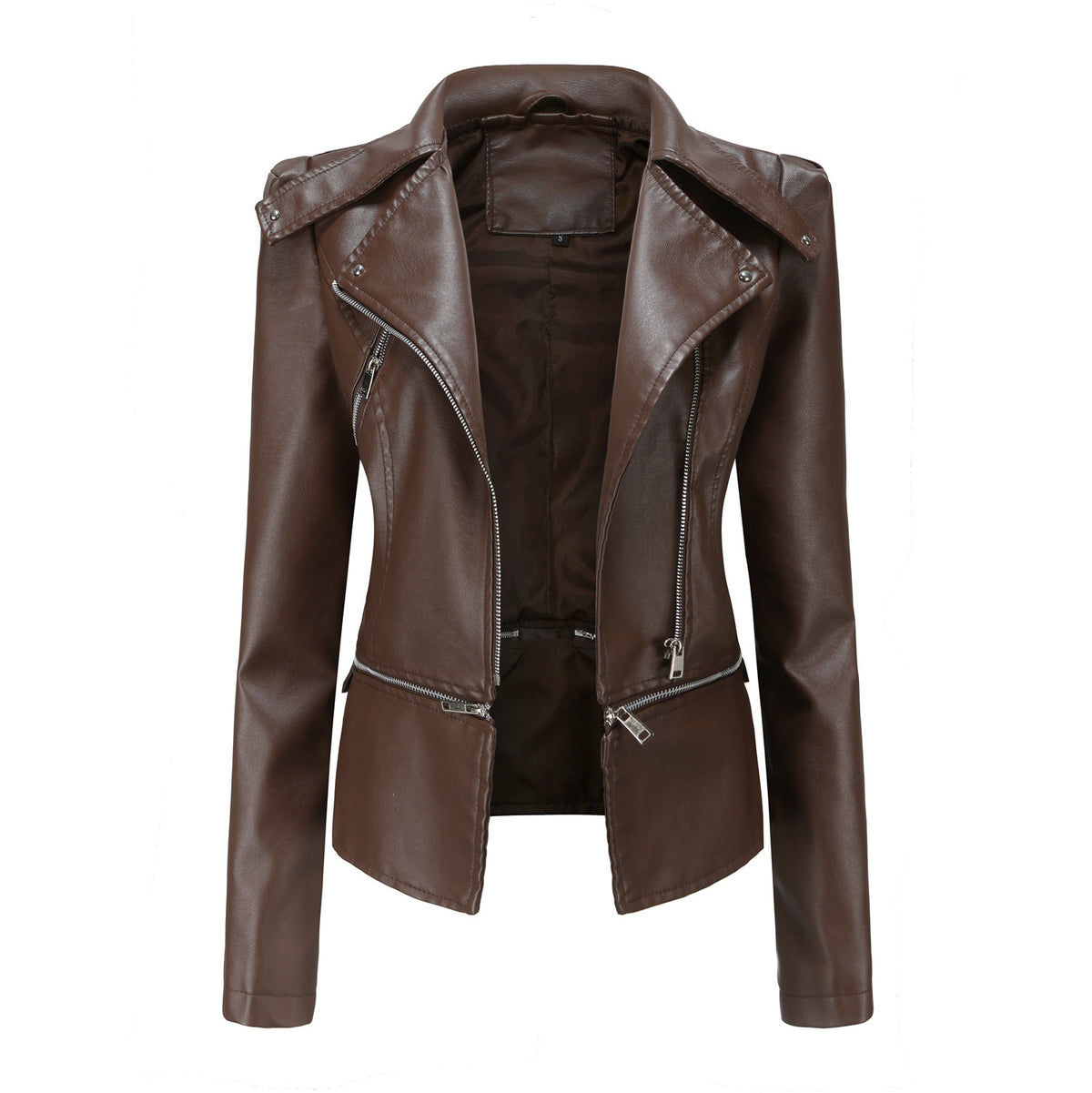 Womens Faux Leather Moto Jacket Detachable Hem Biker