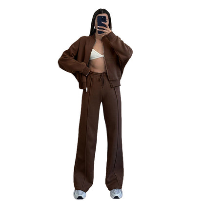 Women's Oversized Zip Up Hoodie Wide Leg Pants Set