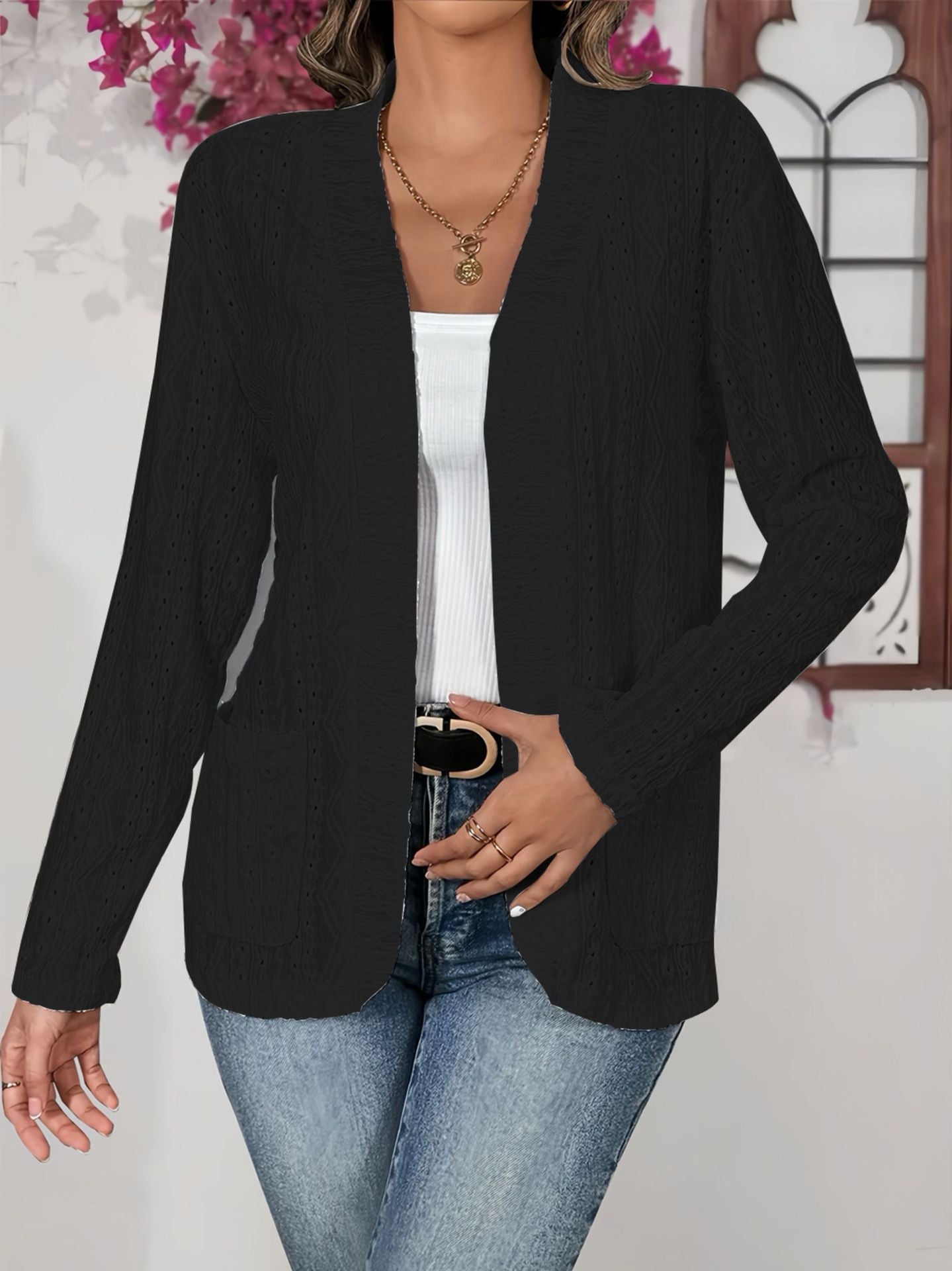 Women's Open Front Cardigan Long Sleeve with Pockets