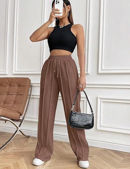 High Waist Cotton Wide Leg Drawstring Pants