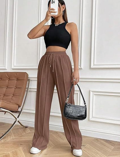 High Waist Cotton Wide Leg Drawstring Pants