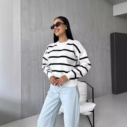 Women's Oversized Striped Crew Neck Pullover Sweater
