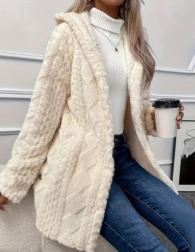 Women's Hooded Fleece Button Up Cardigan Jacket