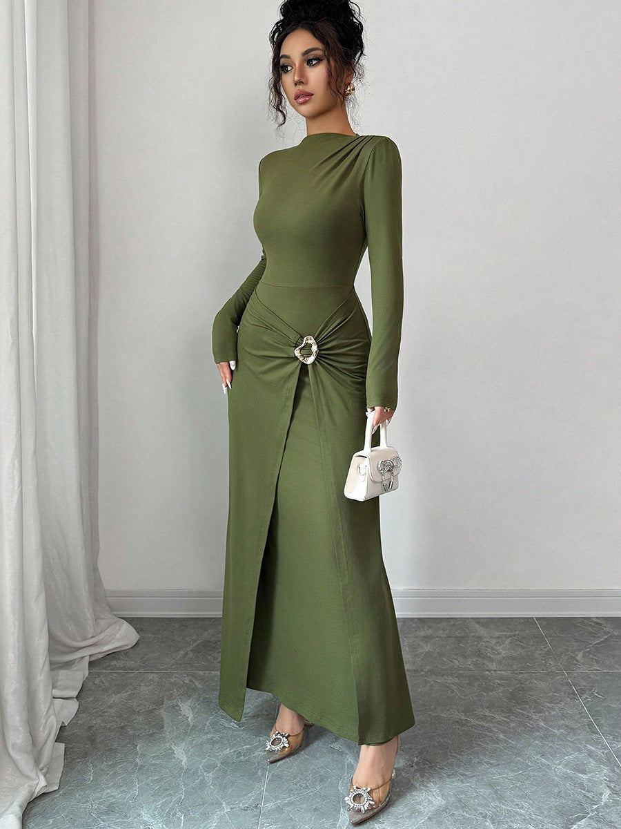 Women's Long Sleeve Bodycon Maxi Dress Knit Ring Detail