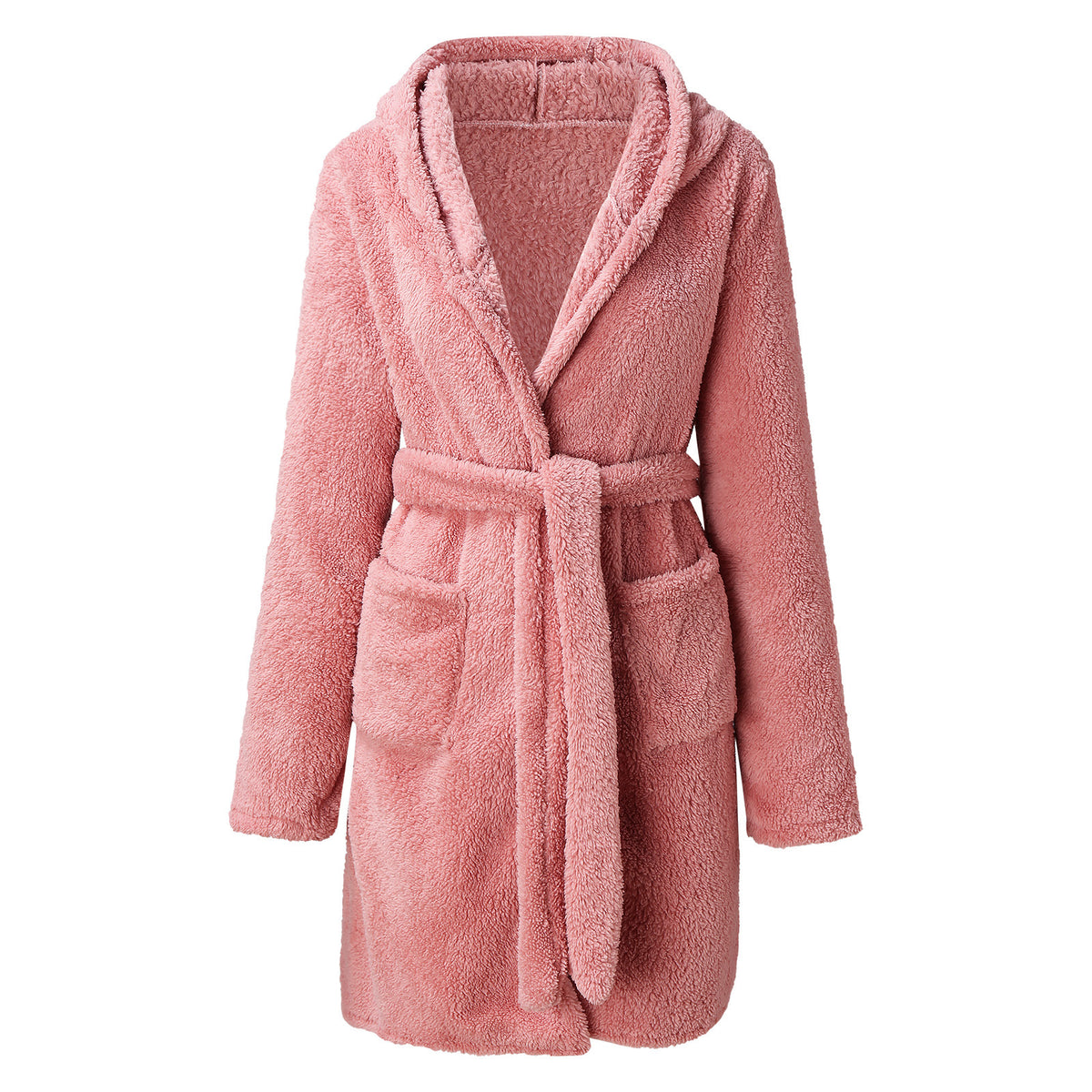 Womens Hooded Plush Fleece Robe Soft Warm Winter