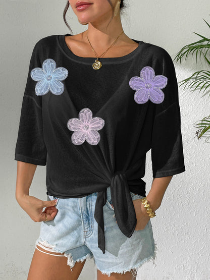 Women's Sheer Tie Front Beach Cover Up Lace Floral Top